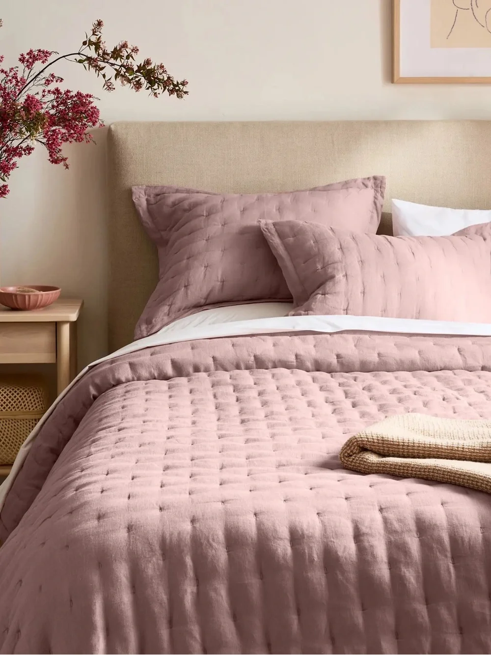 NEW Quince Queen European Linen Dream Quilt Dusty Mauve $164